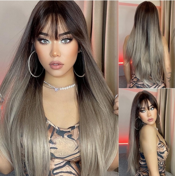 Lace Front Wigs for Women Hair Synthetic Wig with Dark Roots - Picture 3 of 5